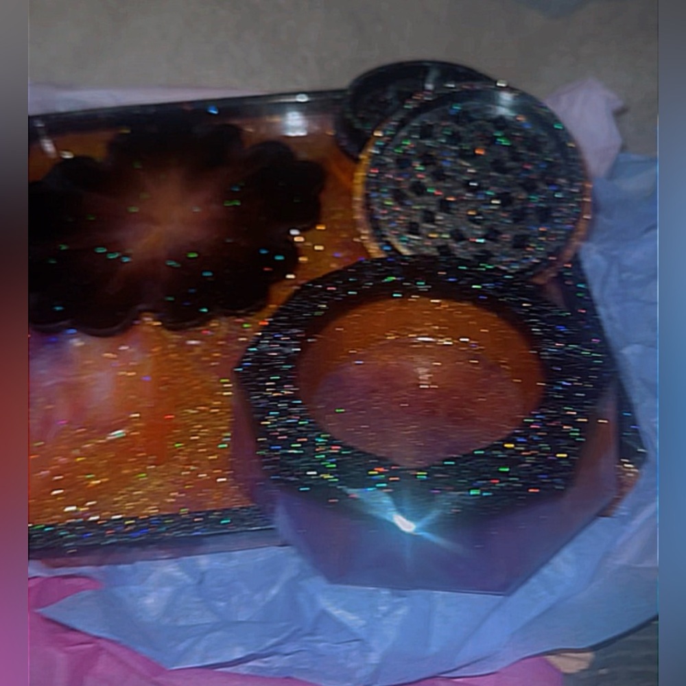 Sparkling black red purple and white holographic rolling set.
